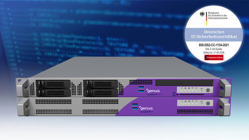 Produktbild zur High Resistance Firewall genugate 10.0 mit Zertifzierungs-Button CC EAL4+ (RGB)