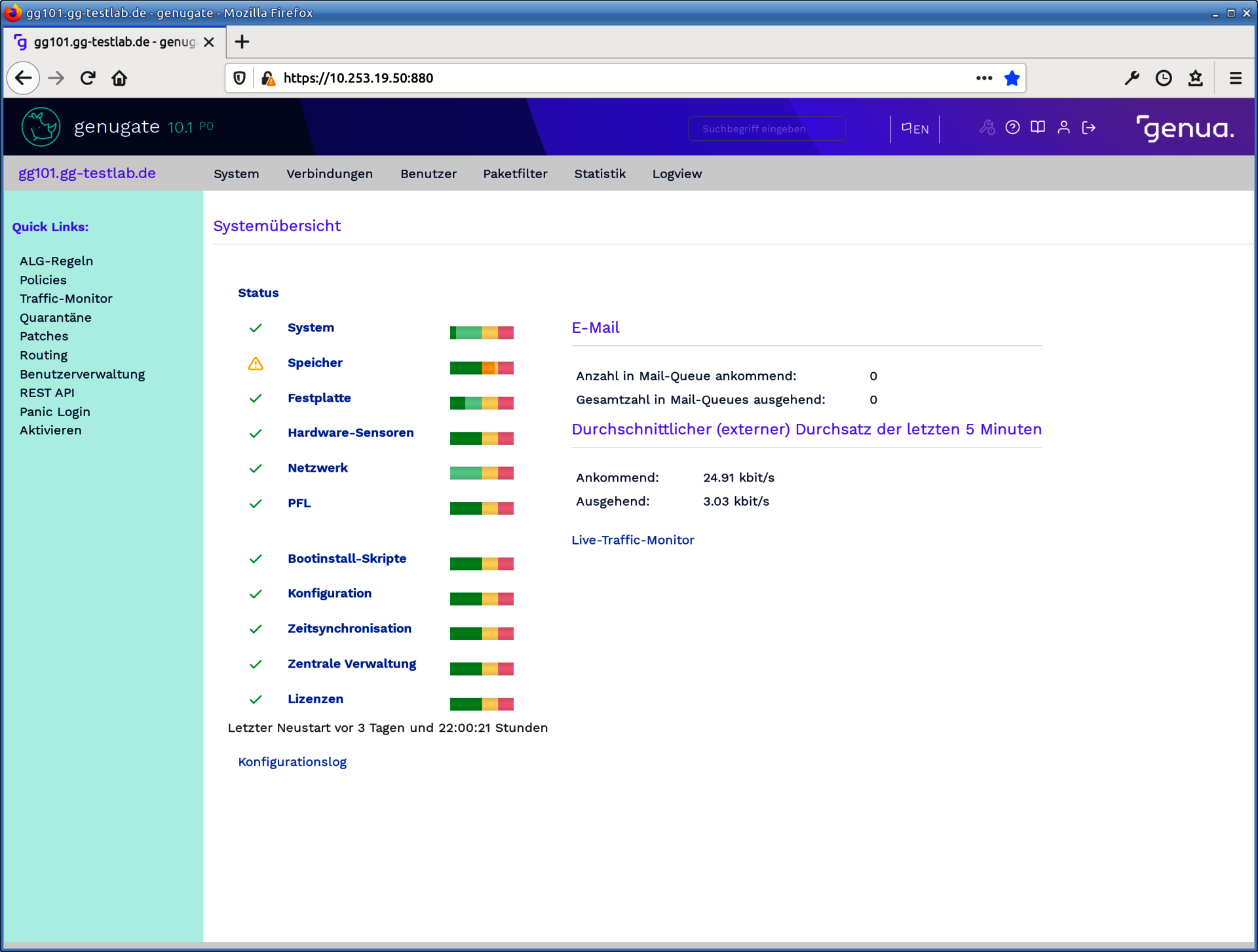 genugate GUI status der BSI zertifizierten Firewall genugate