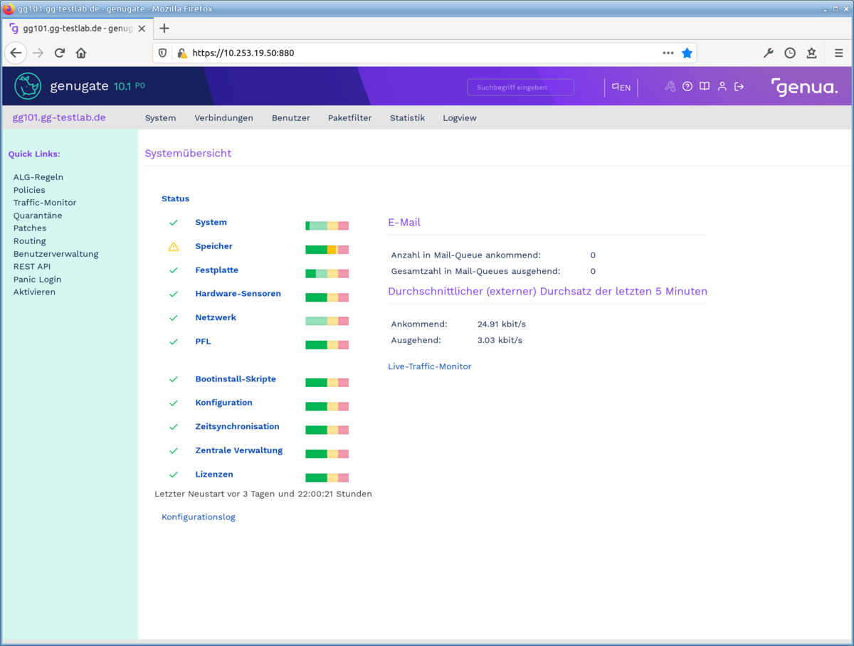 genugate GUI status der BSI zertifizierten Firewall genugate